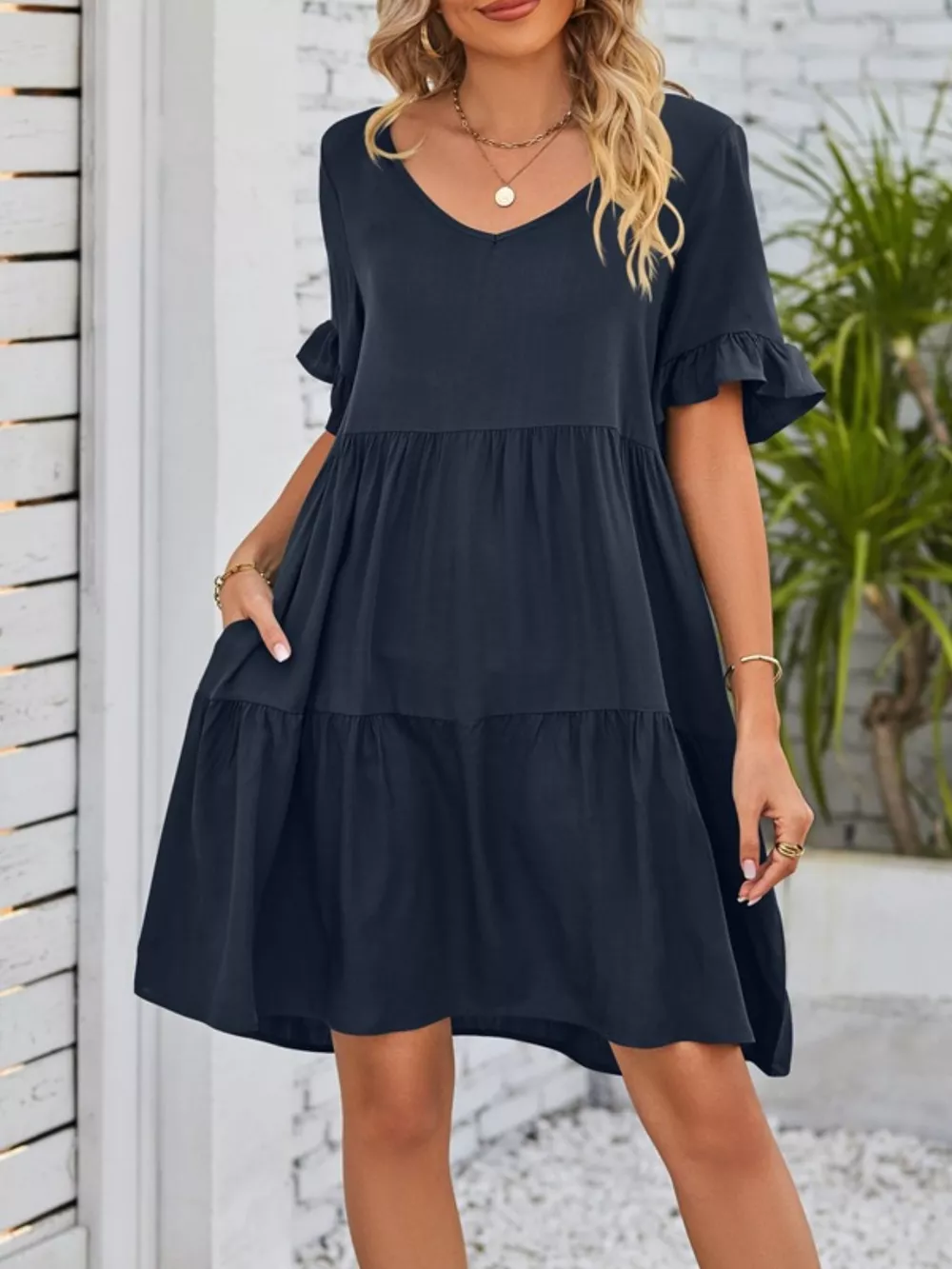 Ruffled Sleeve Tiered Mini Dress, image 24
