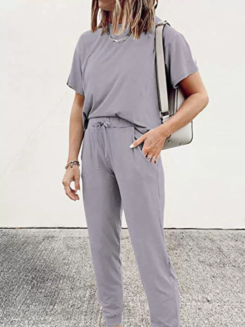 Full Size Round Neck Top and Drawstring Pants Set Plus Size, image 5