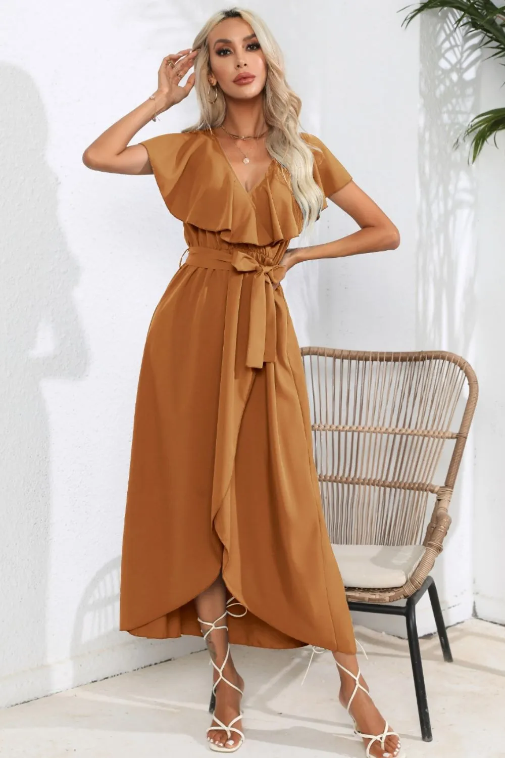 Ruffled Tied V-Neck Midi Dress, image 17