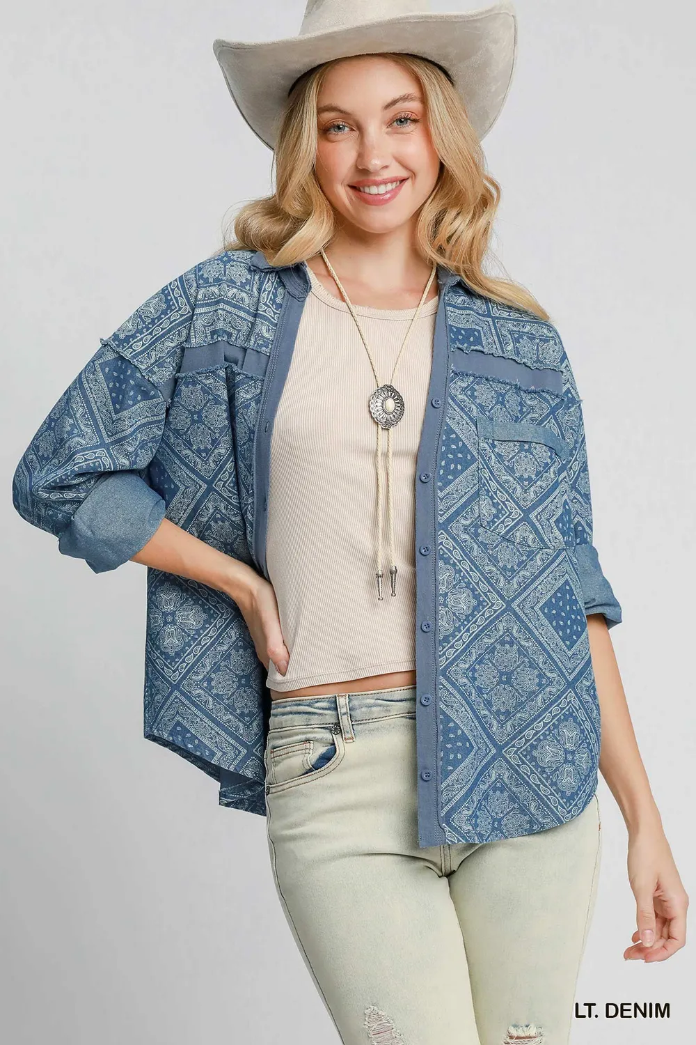 Paisley Print Denim Shirt Jacket, image 3
