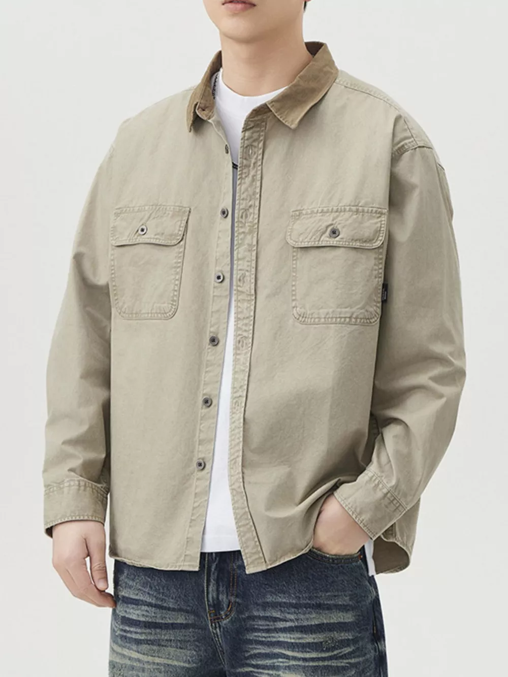 Men's Plus Size Button Up Shacket with Dual Chest Pockets, image 5