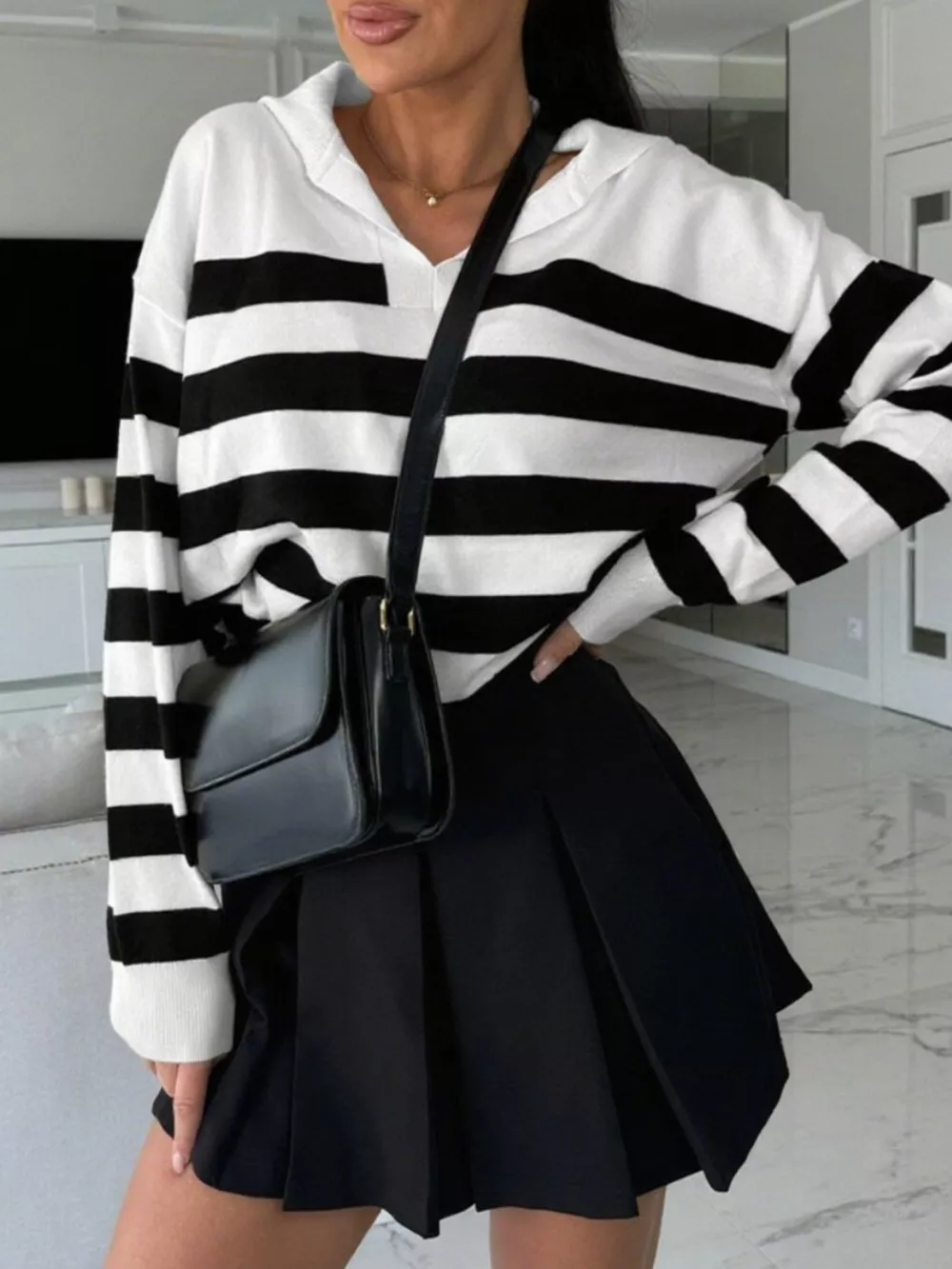 Striped Dropped Shoulder Knit Top, image 14