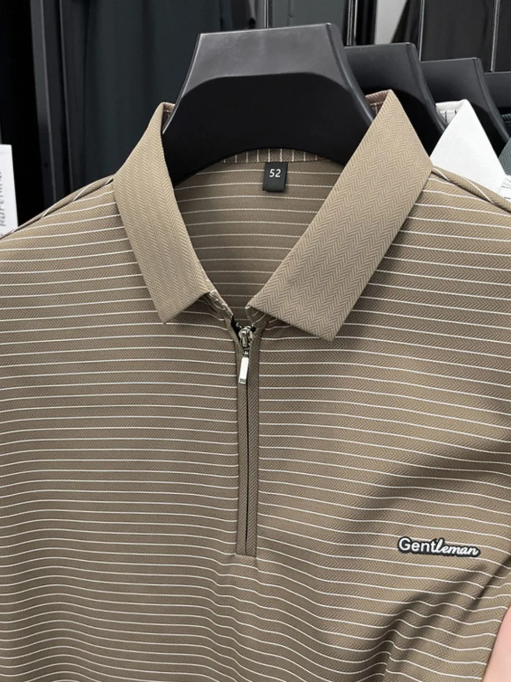 Men's Plus Size Quarter Zip Short Sleeve Striped Polo, image 6
