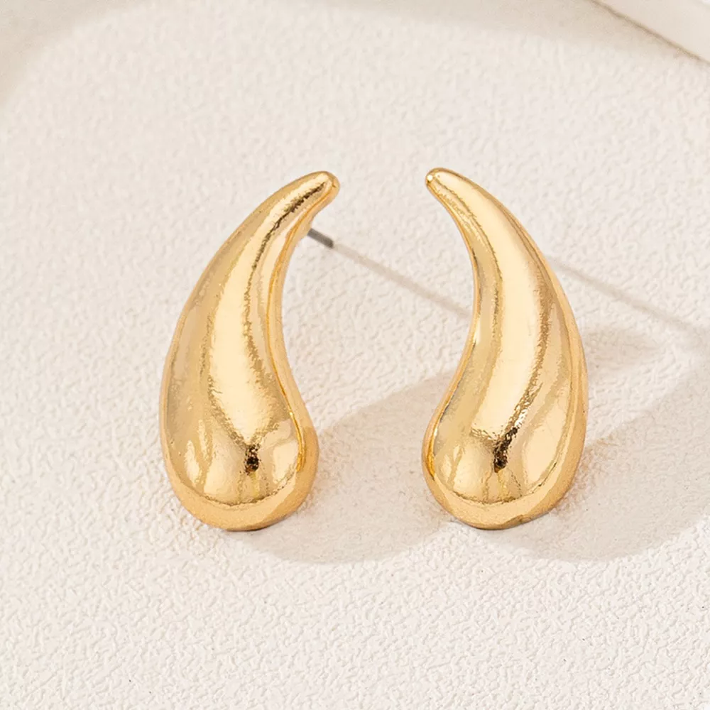 Curved Teardrop Stud Earrings, image 2