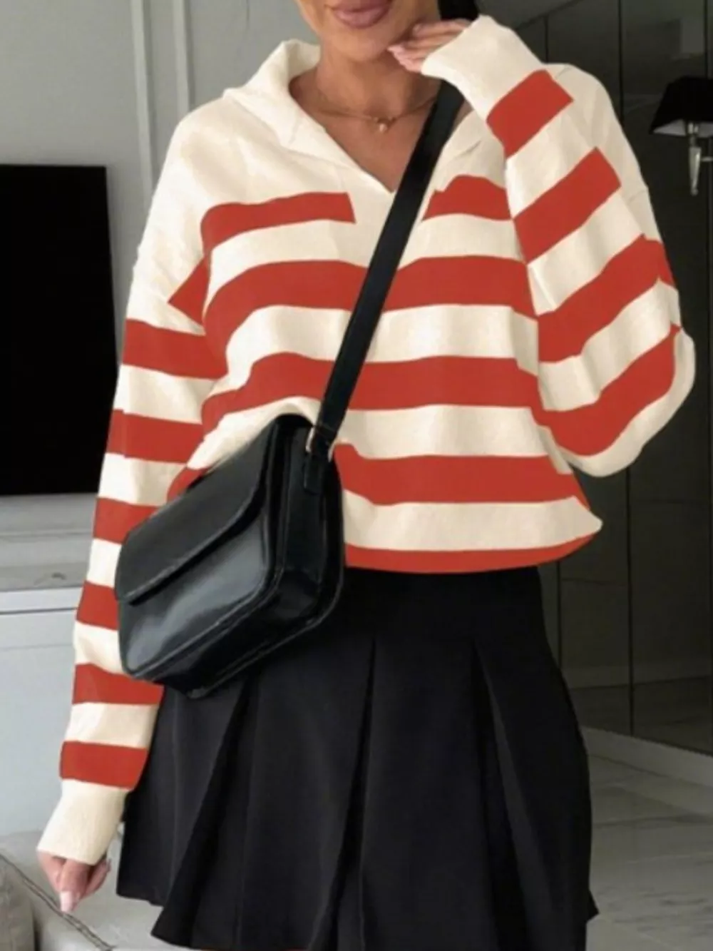 Striped Dropped Shoulder Knit Top, image 15