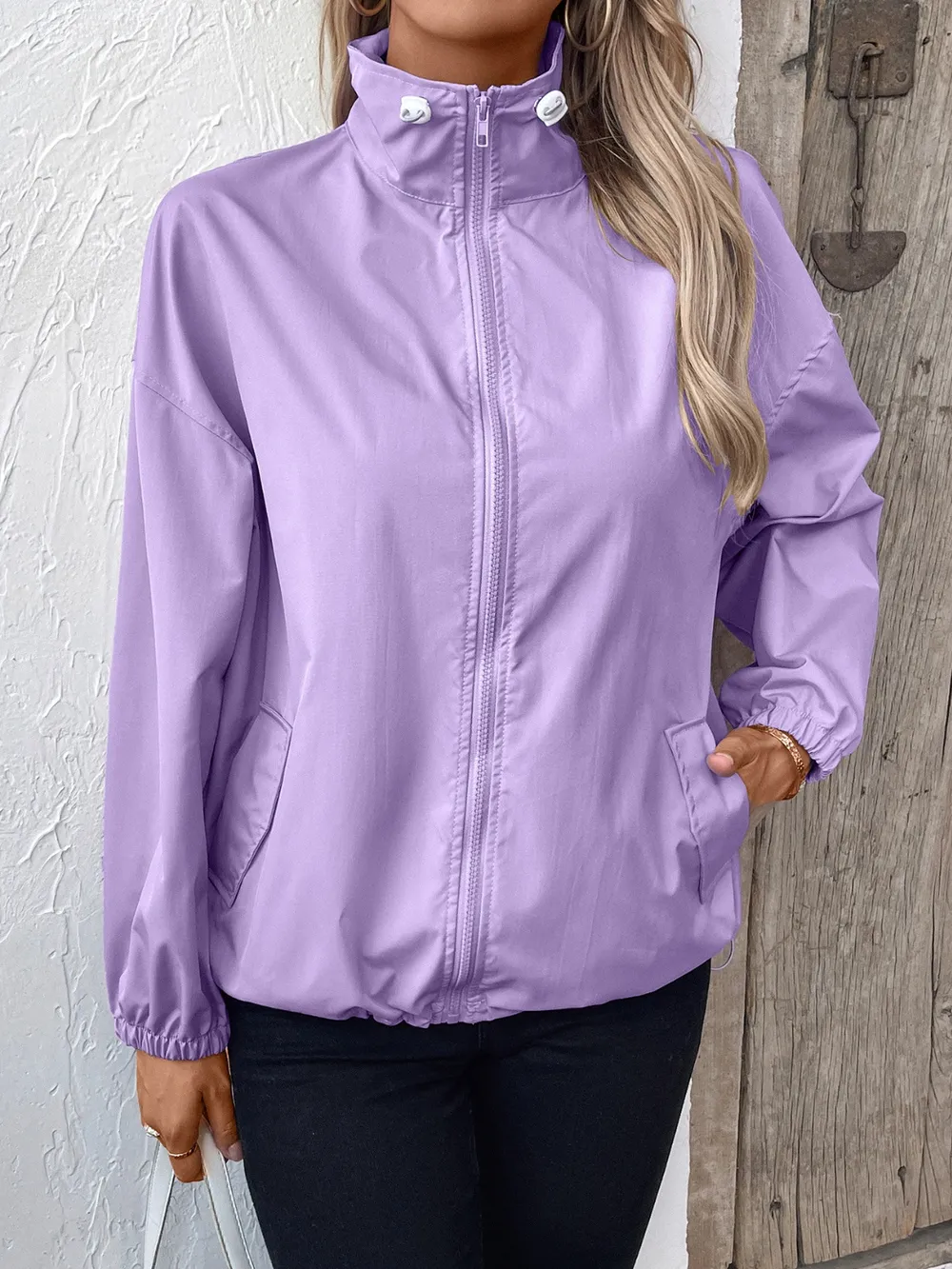 Pocketed Zip Up Long Sleeve Jacket, image 16