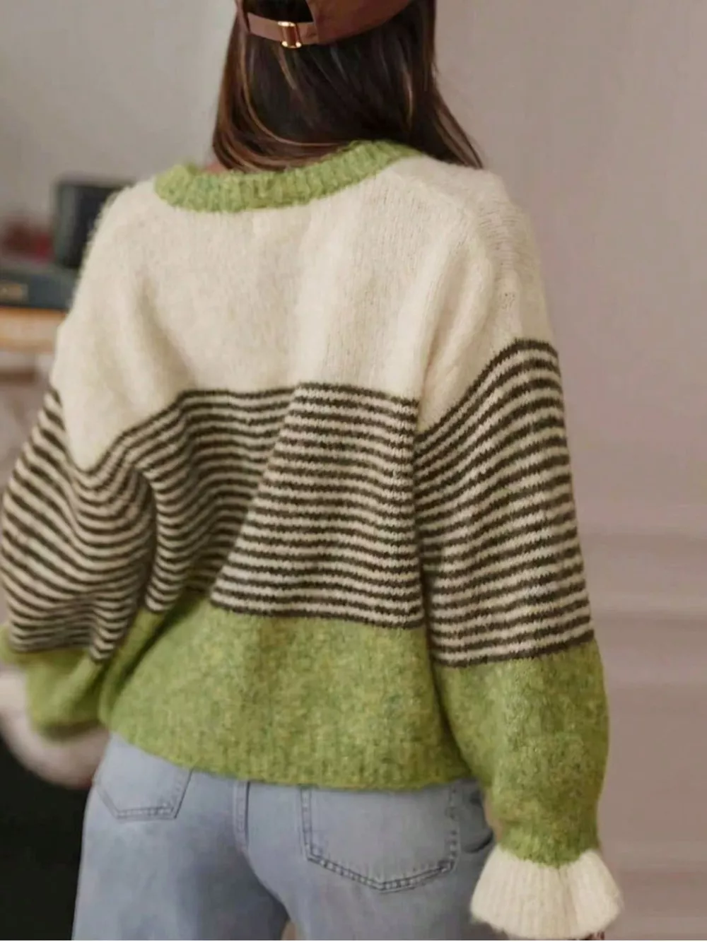 Striped Color-Block Button-Down Cardigan, image 7