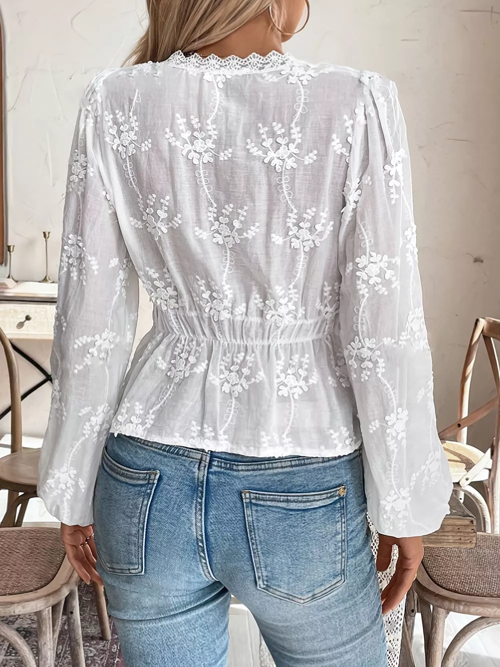 Lace Detail Balloon Sleeve Shirt, image 4