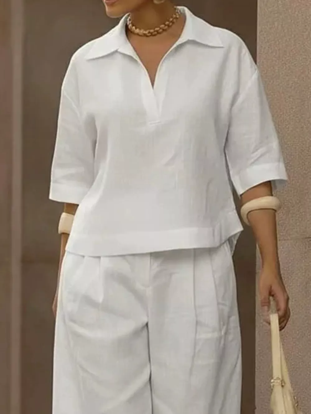 Full Size 3/4 Sleeve Top and Wide Leg Pants Set Plus Size, image 2