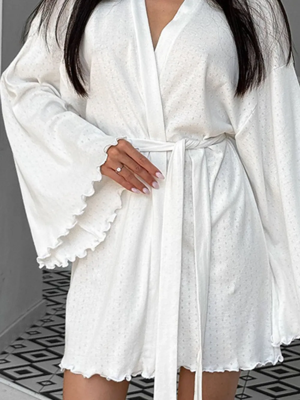 Tie Waist Kimono Sleeve Lounge Nightgown, image 13