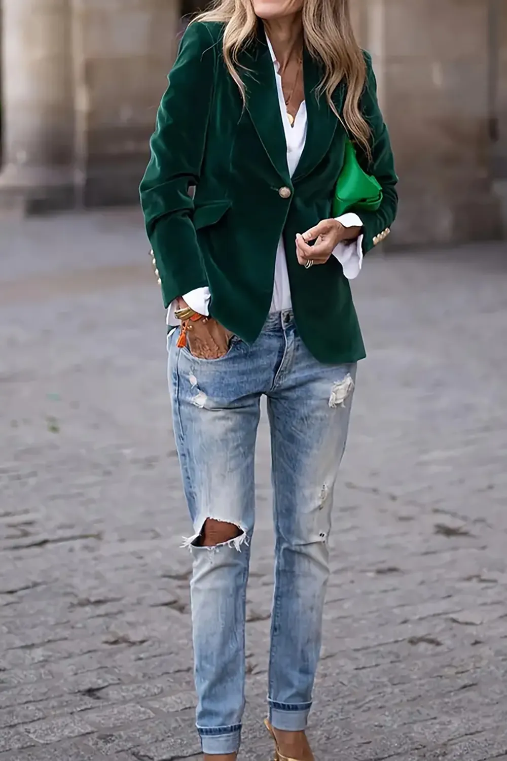 One Button Lapel Collar Long Sleeve Blazer, image 6