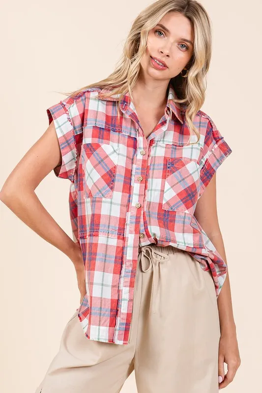 Mineral Wash Plaid Button Down Shirt, image 5