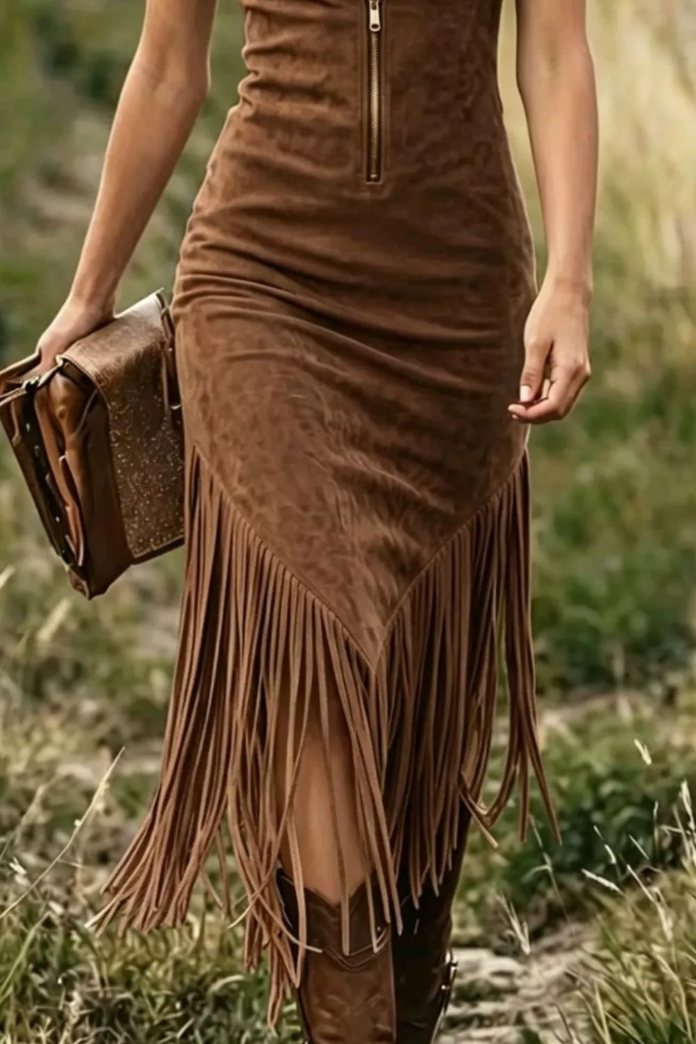 Fringe Zip Front Sleeveless Dress, image 4