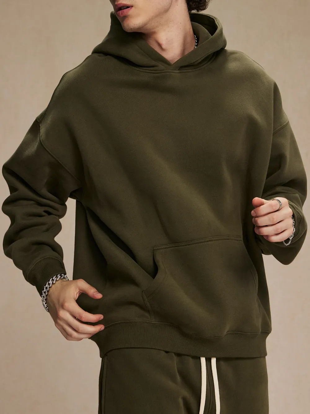 Men's Oversized Pocketed Long Sleeve Hoodie, image 2