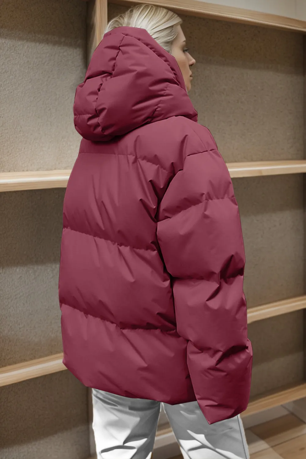 Pocketed Zip Up Hooded Puffer Jacket, image 7