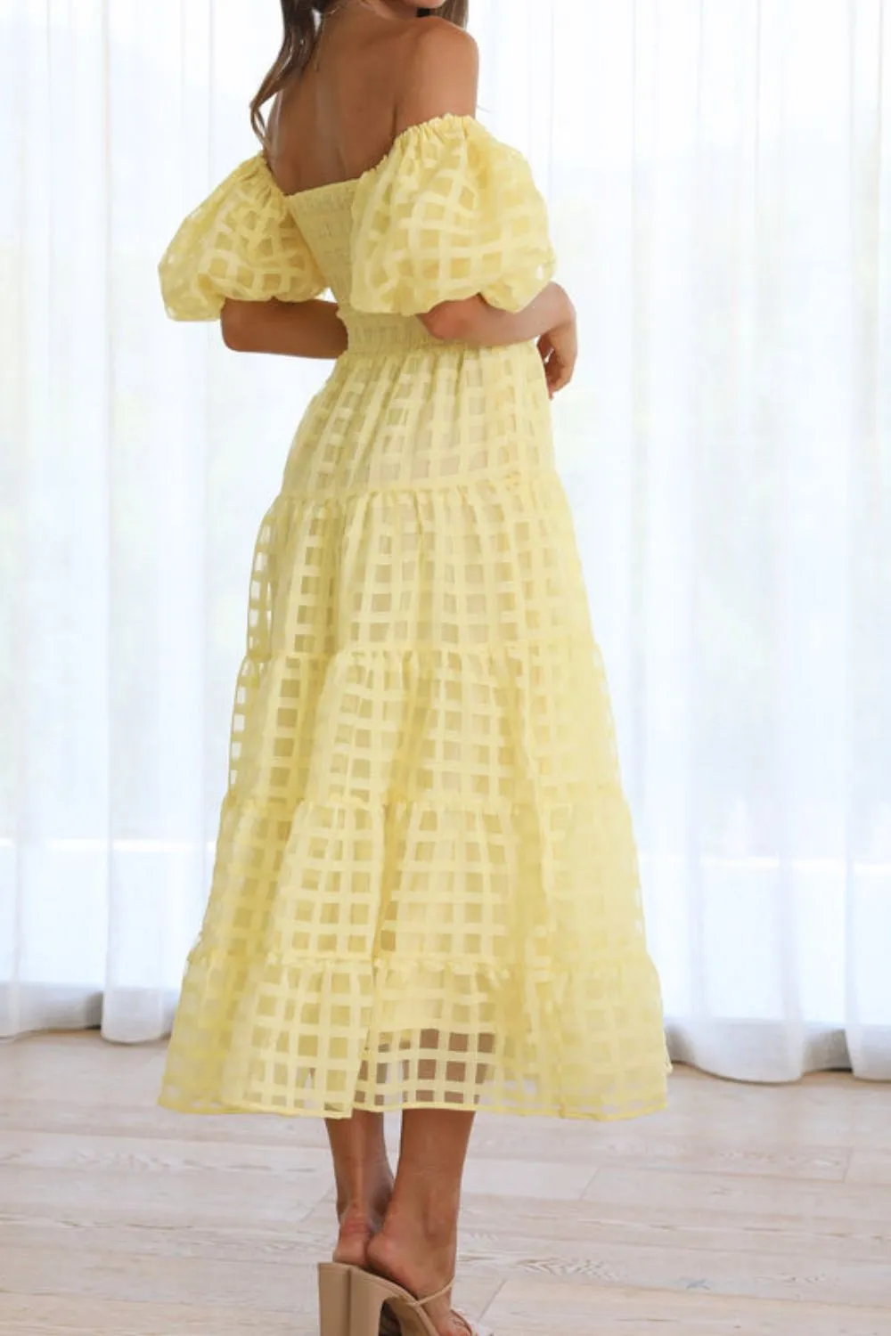 Off Shoulder Short Puff Sleeve Midi Dress, image 26