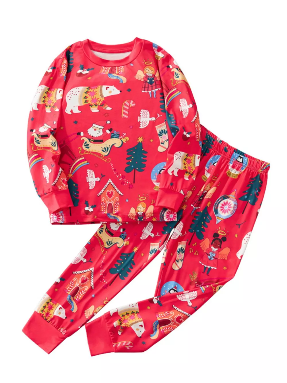 Children's Christmas Print Round Neck Top and Pants Pajama Set, image 2