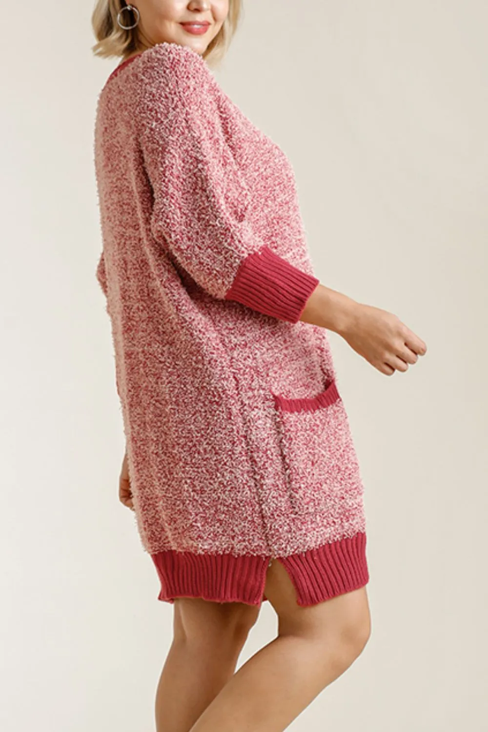 Full Size Ribbed Hem Round Neck 3/4 Sleeve Sweater Dress with Pockets Plus Size, image 3