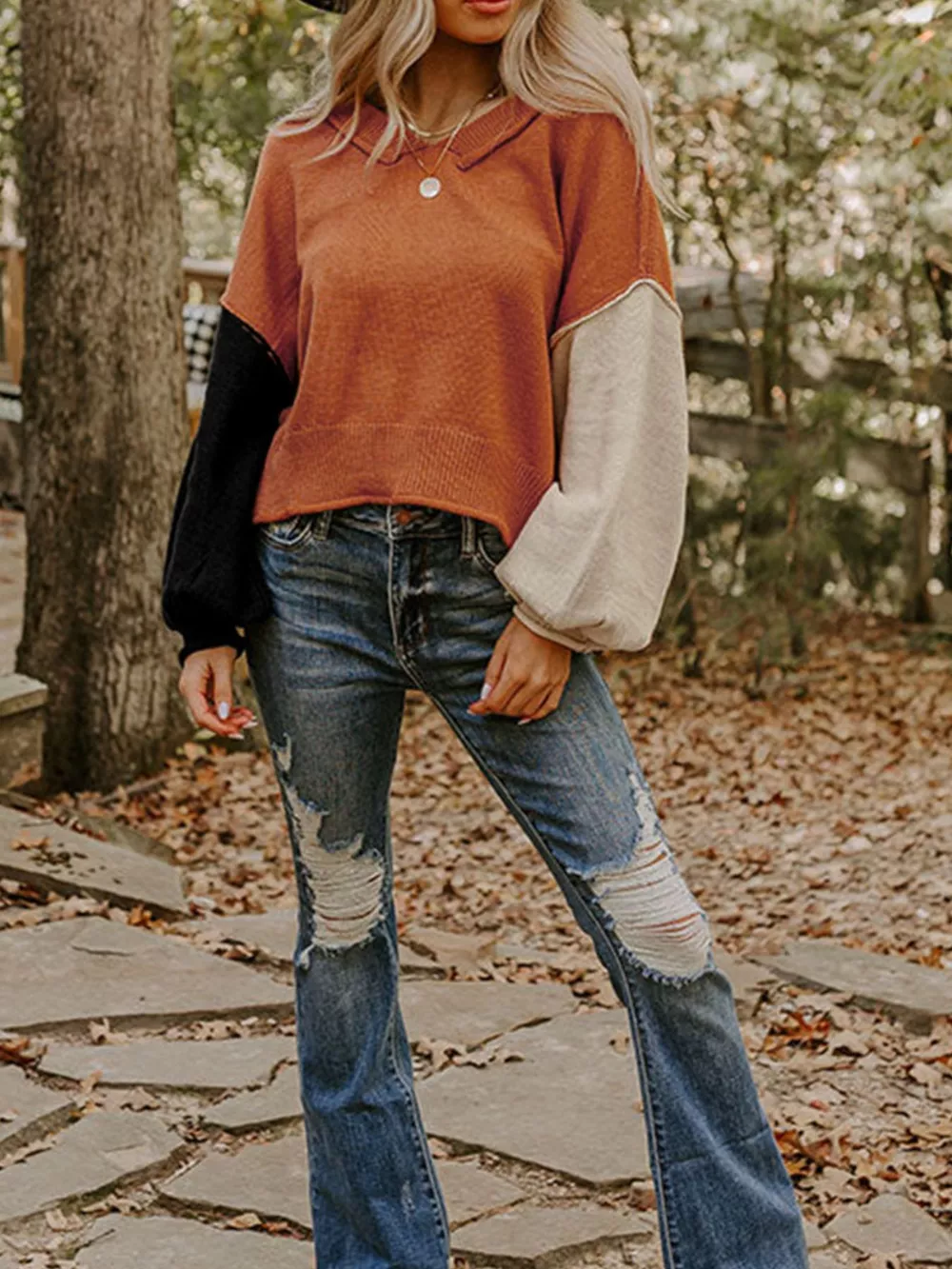 Ribbed Hem Long Sleeve Sweater, image 3