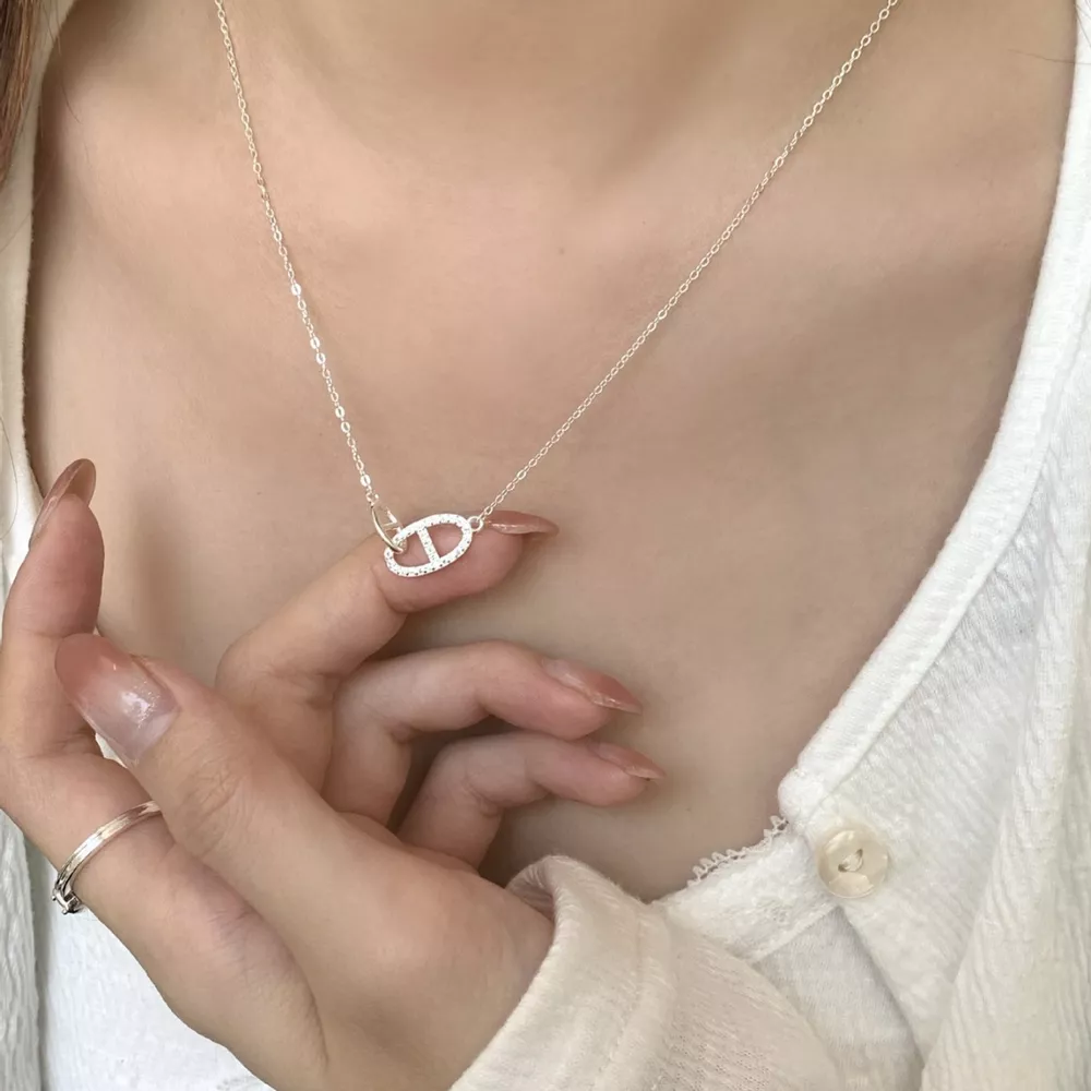 925 Sterling Silver Zircon Geometric Necklace, image 3