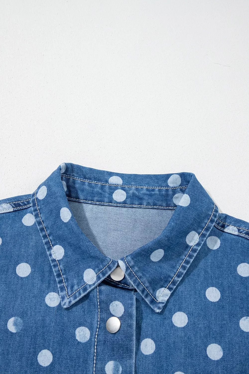 Polka Dot Long Sleeve Collar Shift Tunic Denim Jacket, image 8