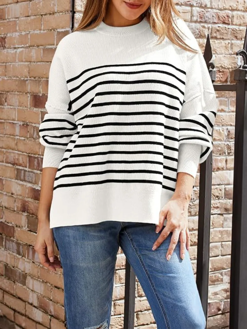 Striped Round Neck Long Sleeve Sweatshirt, image 8