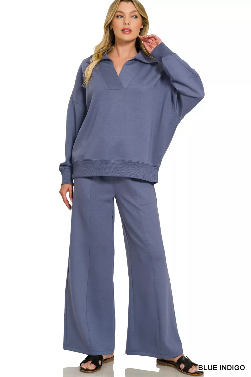 Scuba Collared Pullover & Center Seam Pants Set
