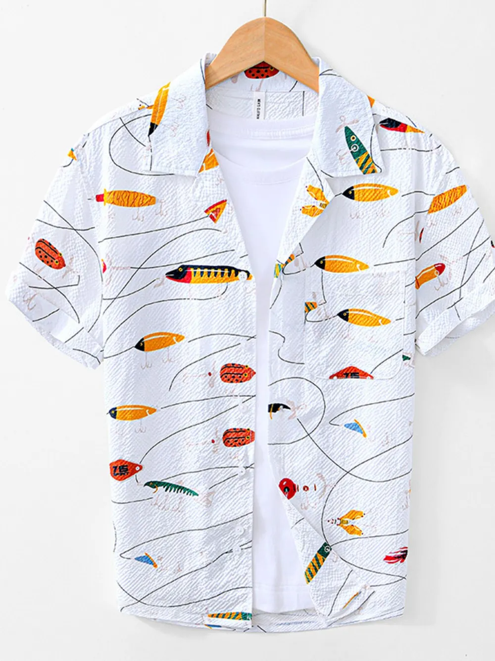 Men's Printed Button Up Short Sleeve Shirt, image 8