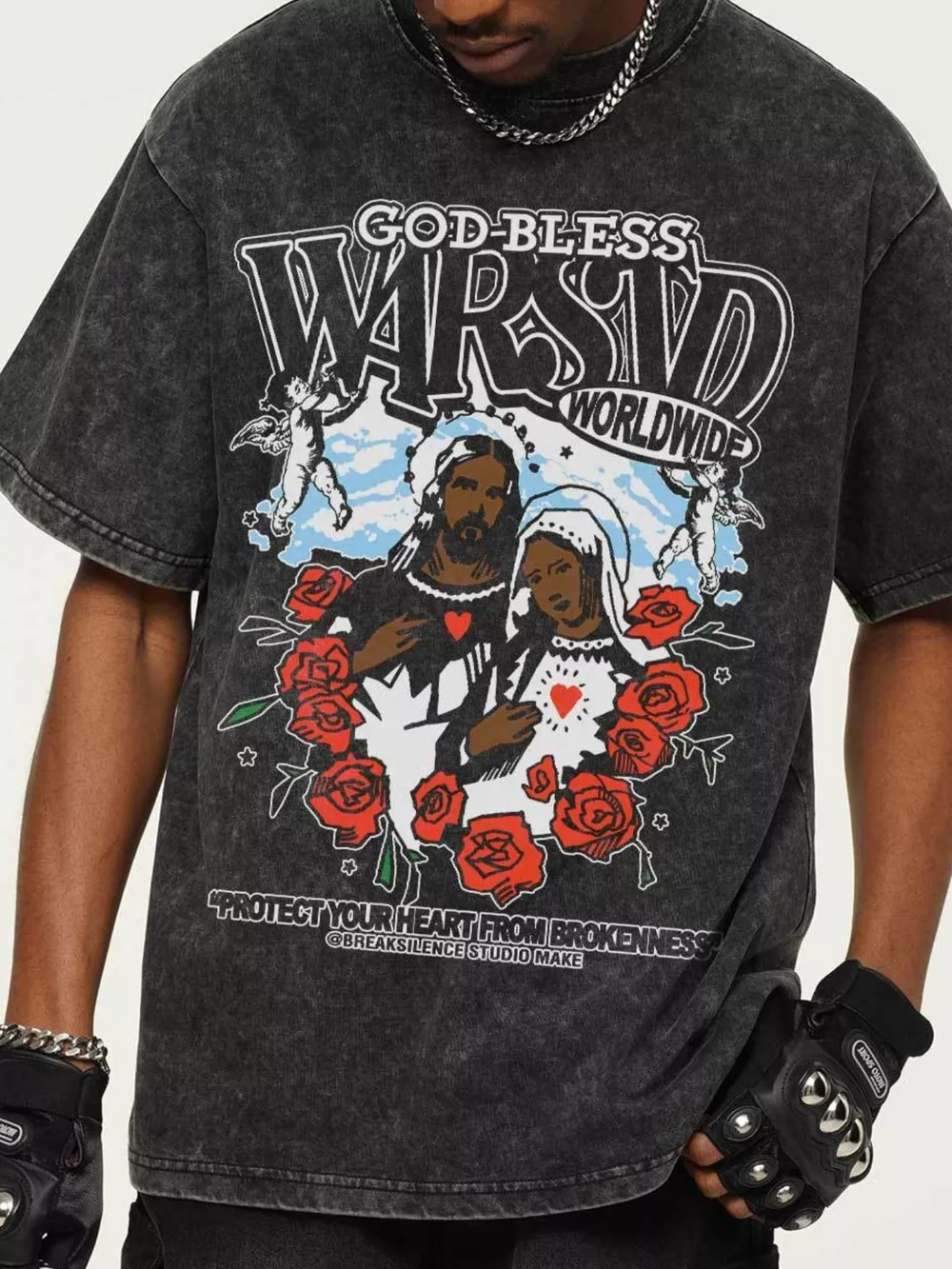 Men's God-Bless Graphic Print Vintage Wash T-Shirt, image 2