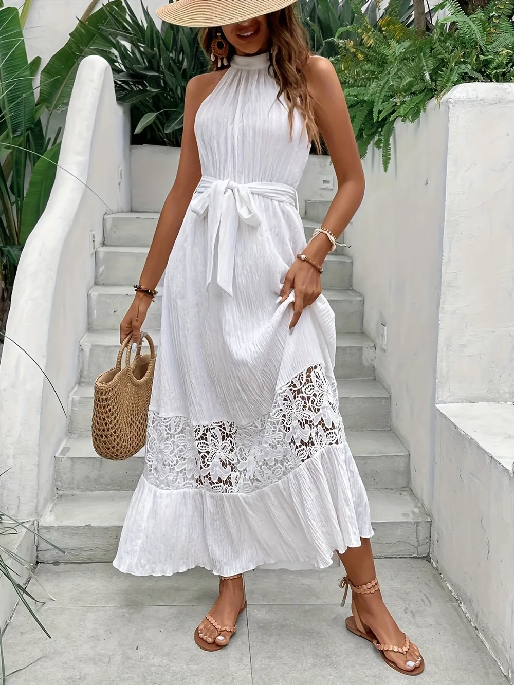 Lace Detail Sleeveless Maxi Cami Dress, image 2