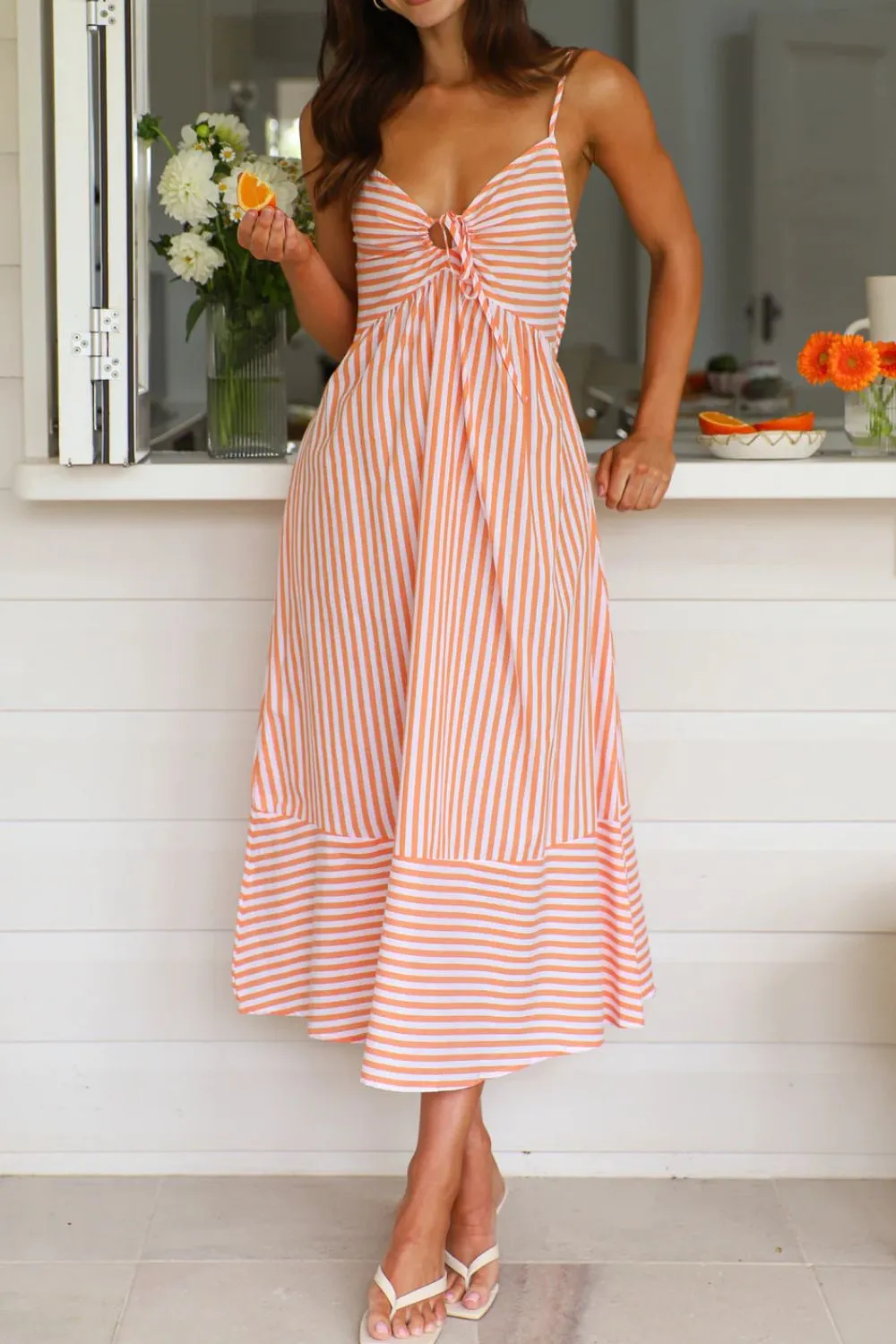 Smocked Back Striped Sleeveless Midi Dress, image 29