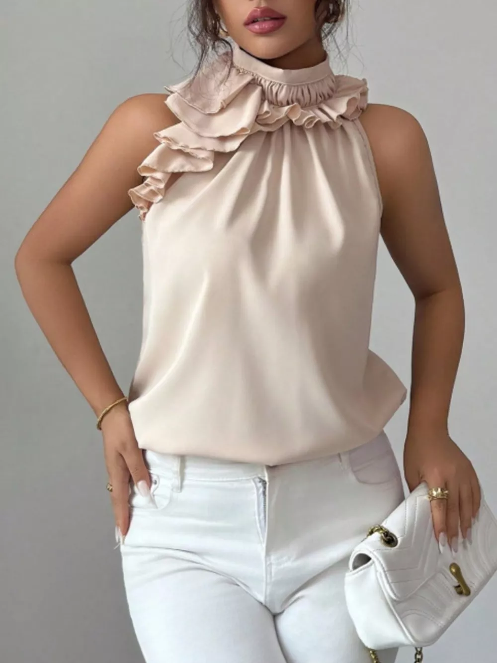 Ruffle High Neck Sleeveless Top, image 18