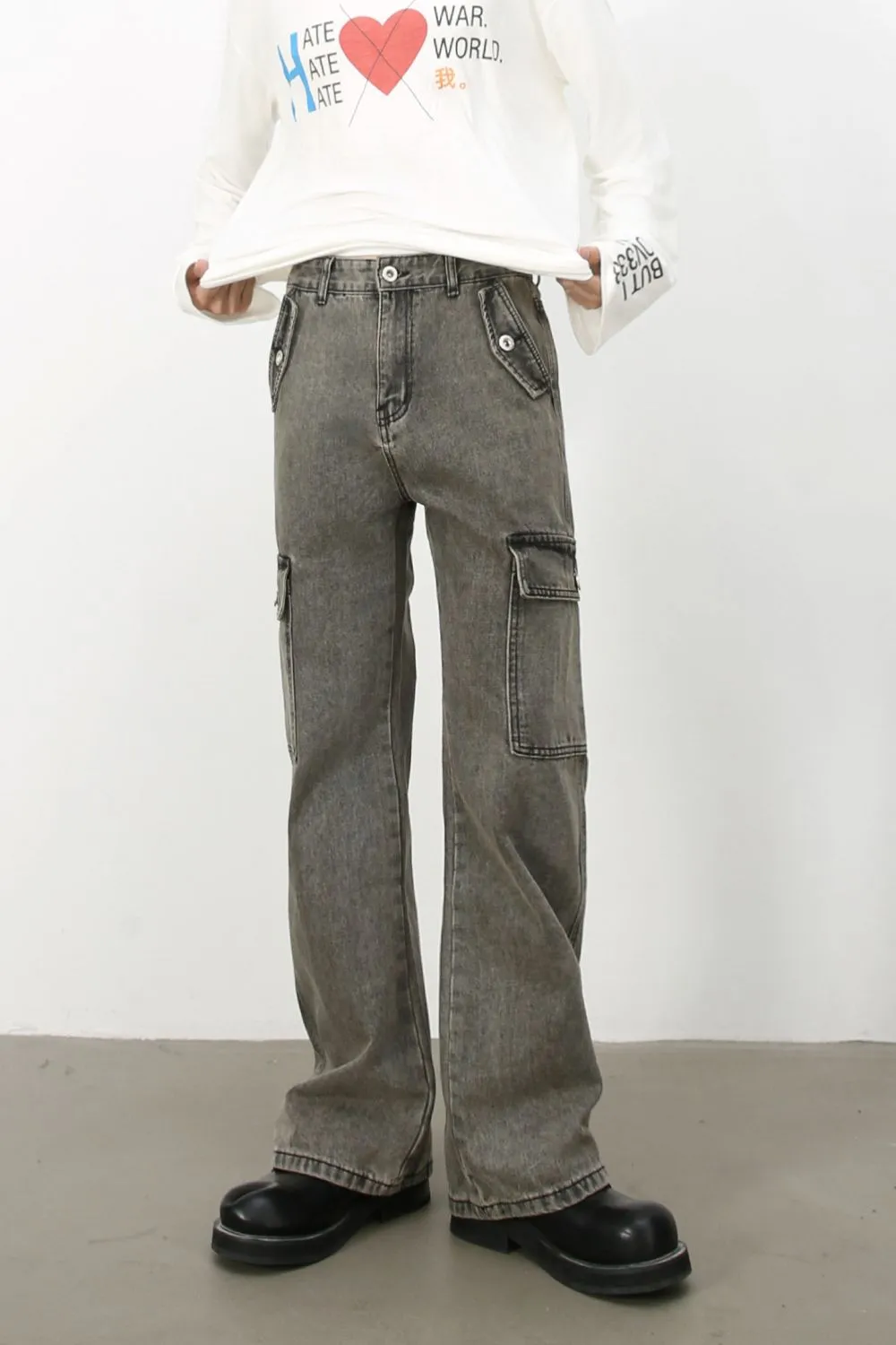 Men's Straight Leg Jeans with Cargo Pockets, image 2