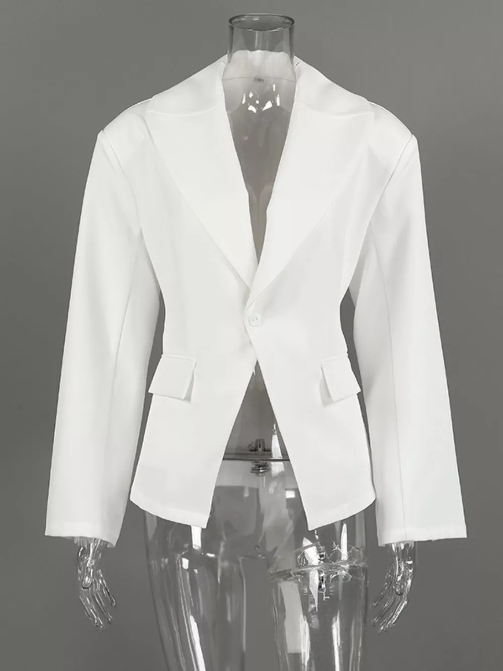 One Button Padded Shoulders Blazer, image 9