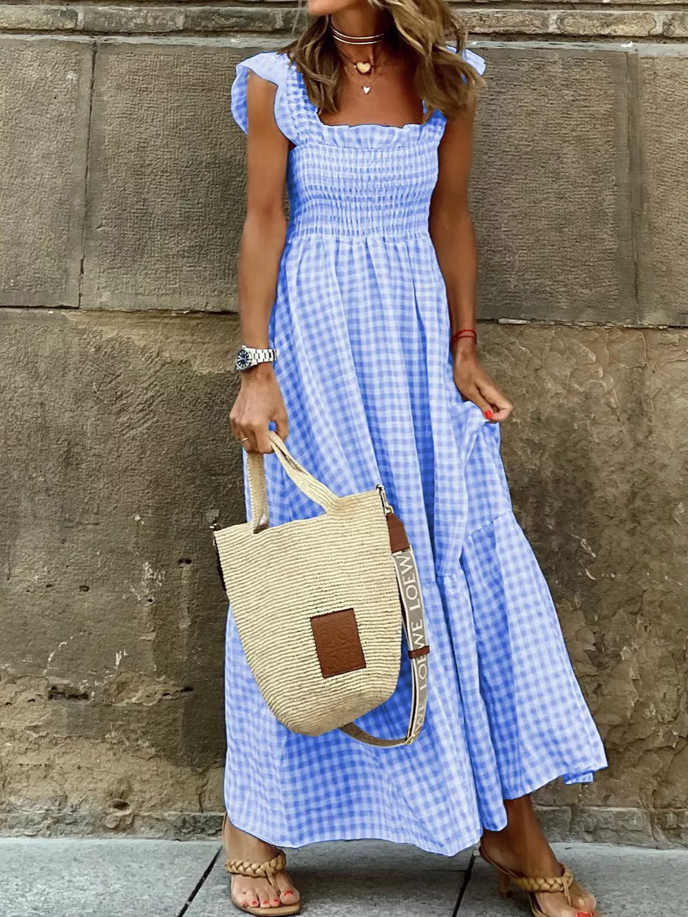 Full Size Gingham Smocked Ruffle Maxi Dress Plus Size, image 5