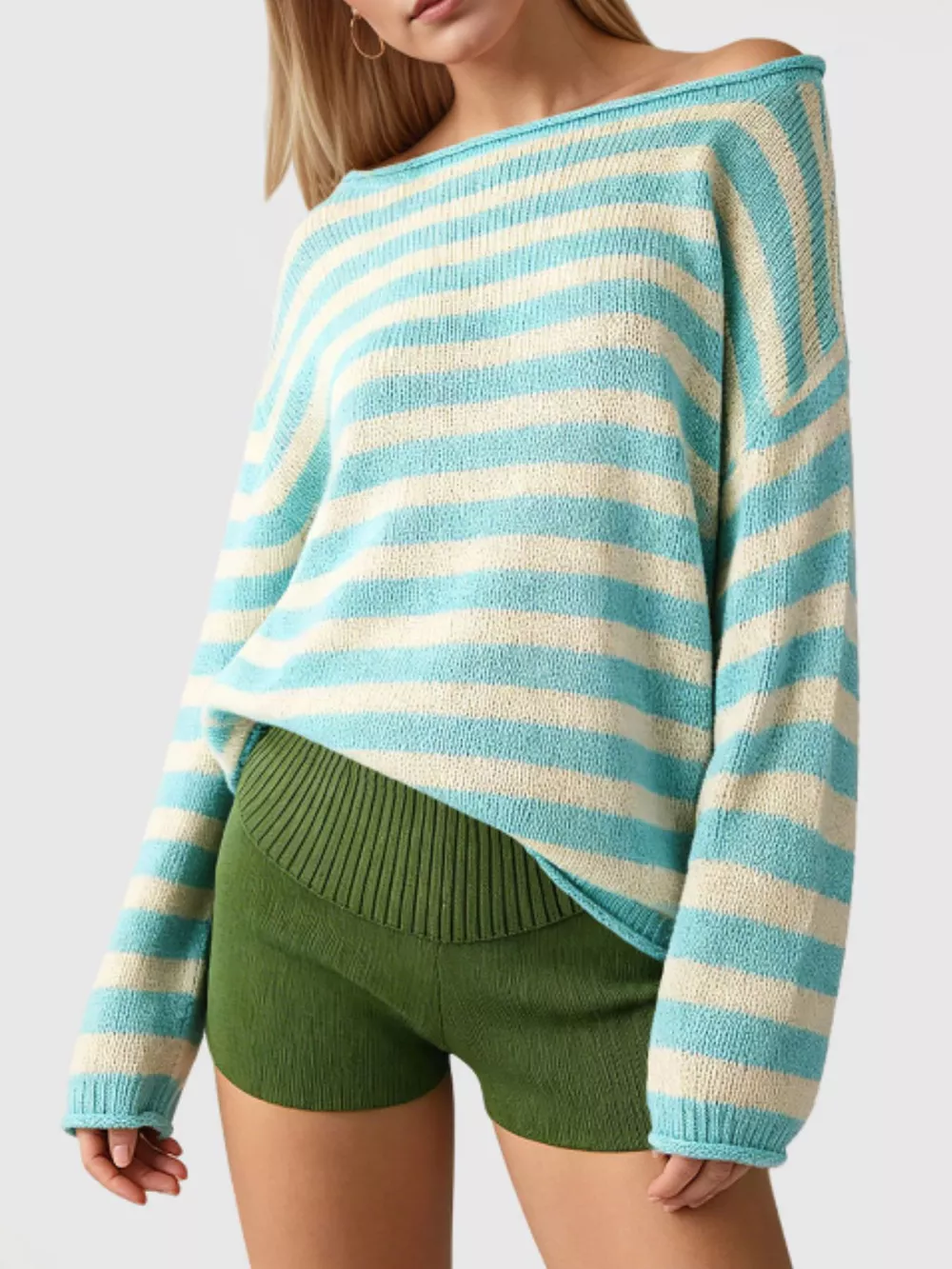 Casual Striped Boat Neck Sweater, image 2