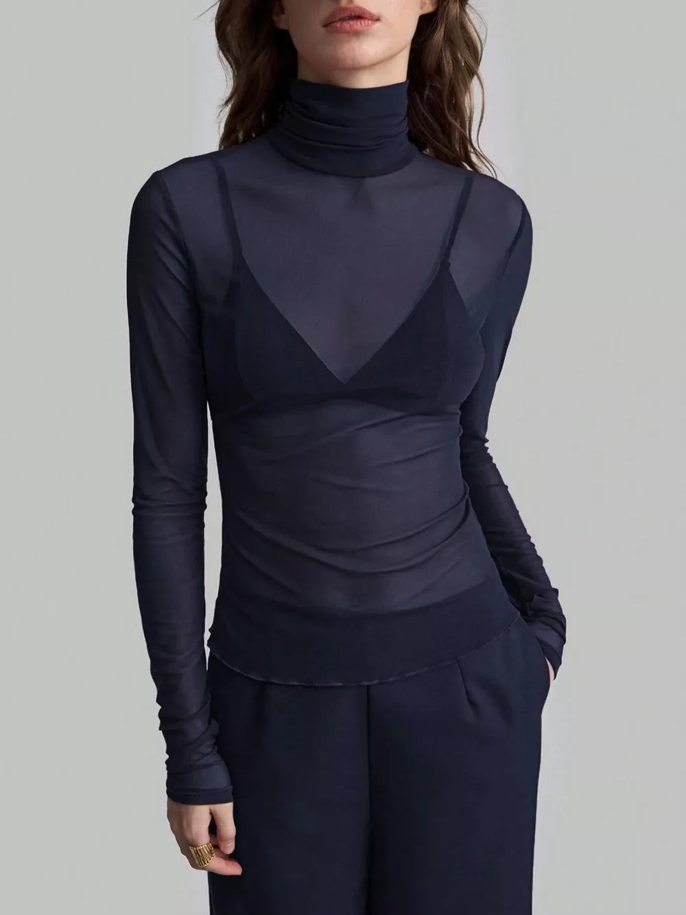 Sheer Mesh Turtleneck Top, image 10
