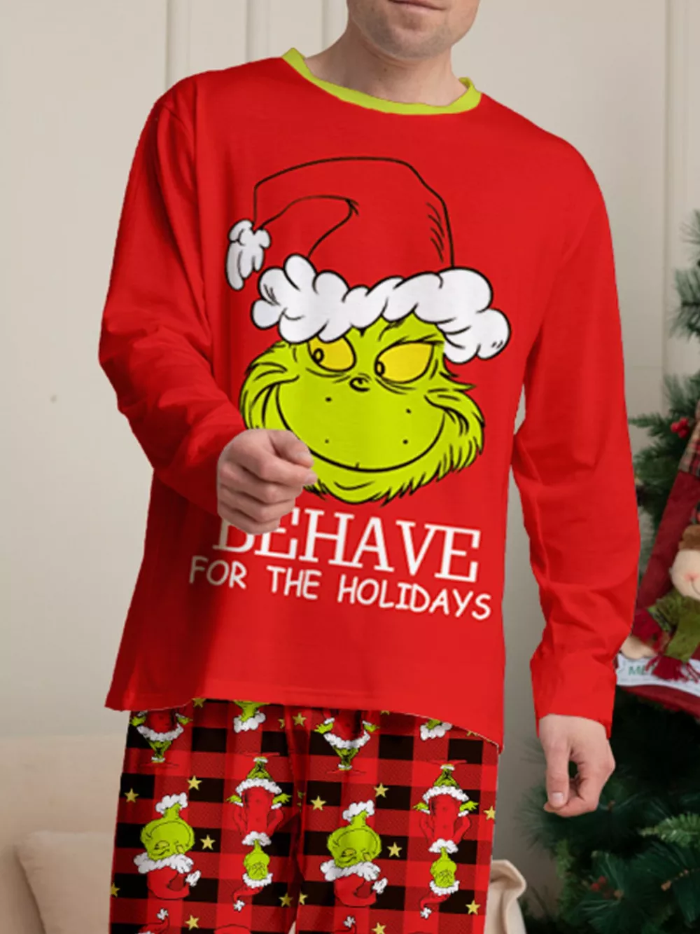 Full Size Grinch Themed Matching Family Christmas Pajama Set Plus Size, image 7