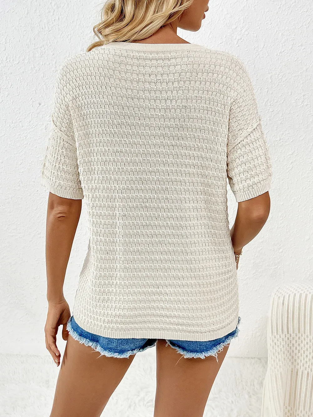 Round Neck Half Sleeve Knit Top, image 12