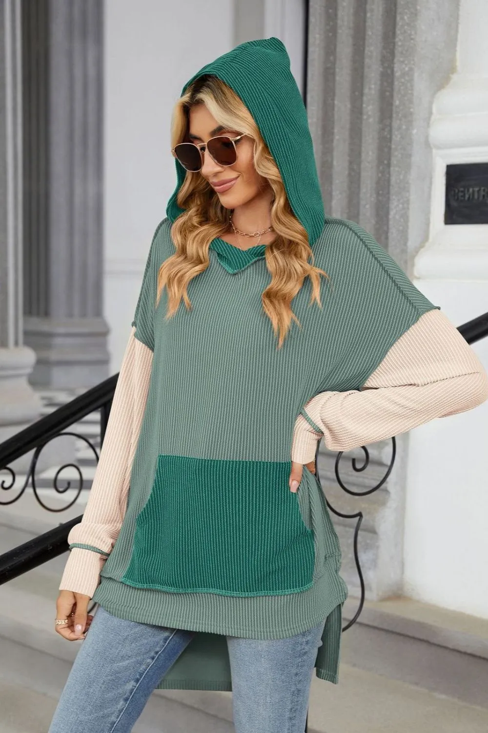 Contrast Hooded Long Sleeve Top, image 10