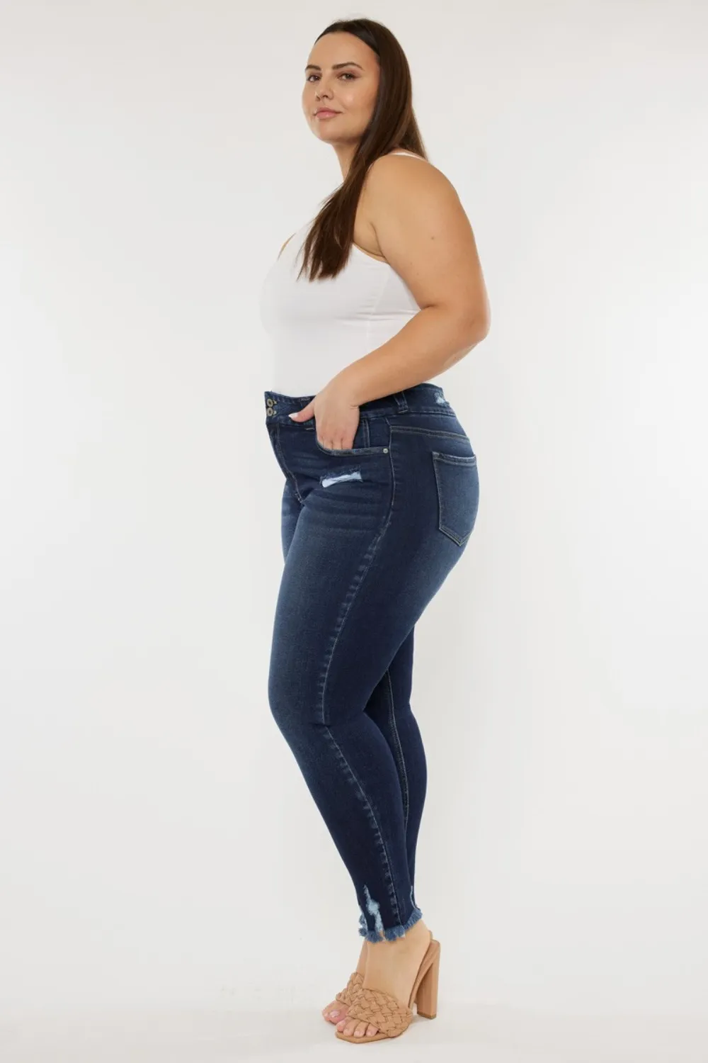Full Size Cat's Whiskers Raw Hem High Waist Jeans, image 11