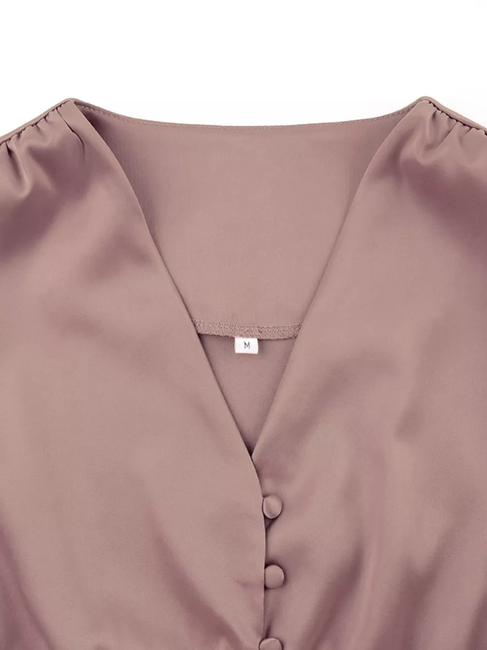 Elegant V-Neck Puff Sleeve Button-Down Midi Dress, image 25