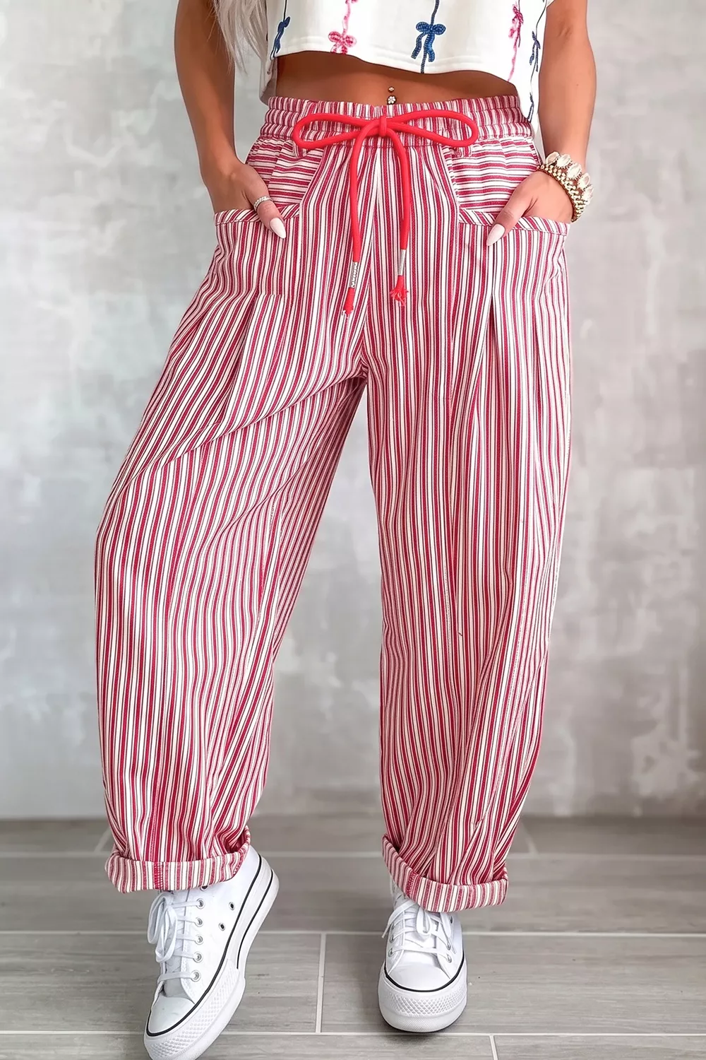 Stripe Drawstring Casual Loose Pants, image 2