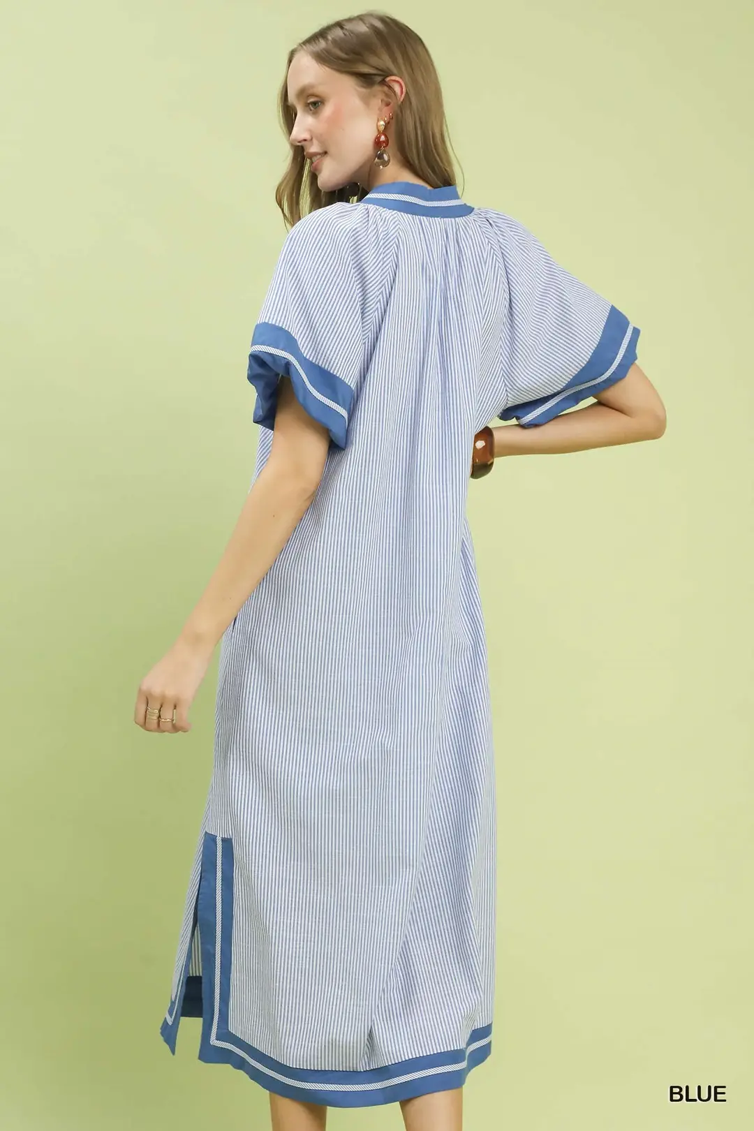 Pinstripe Contrast Trim Midi Dress, image 3