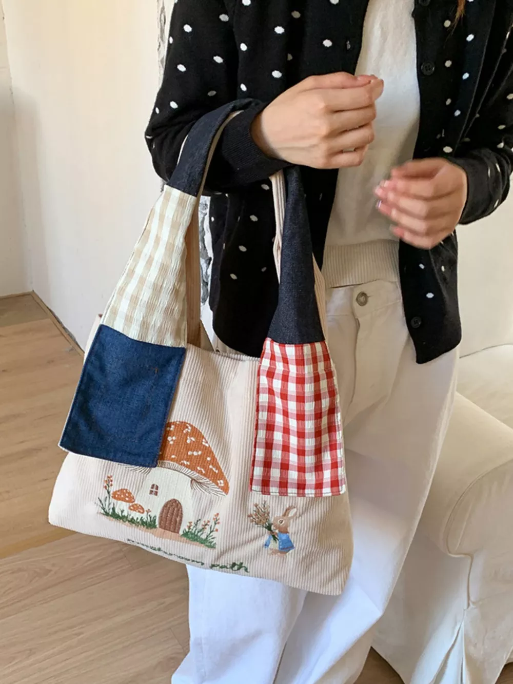 Mushroom Corduroy Tote Bag, image 14