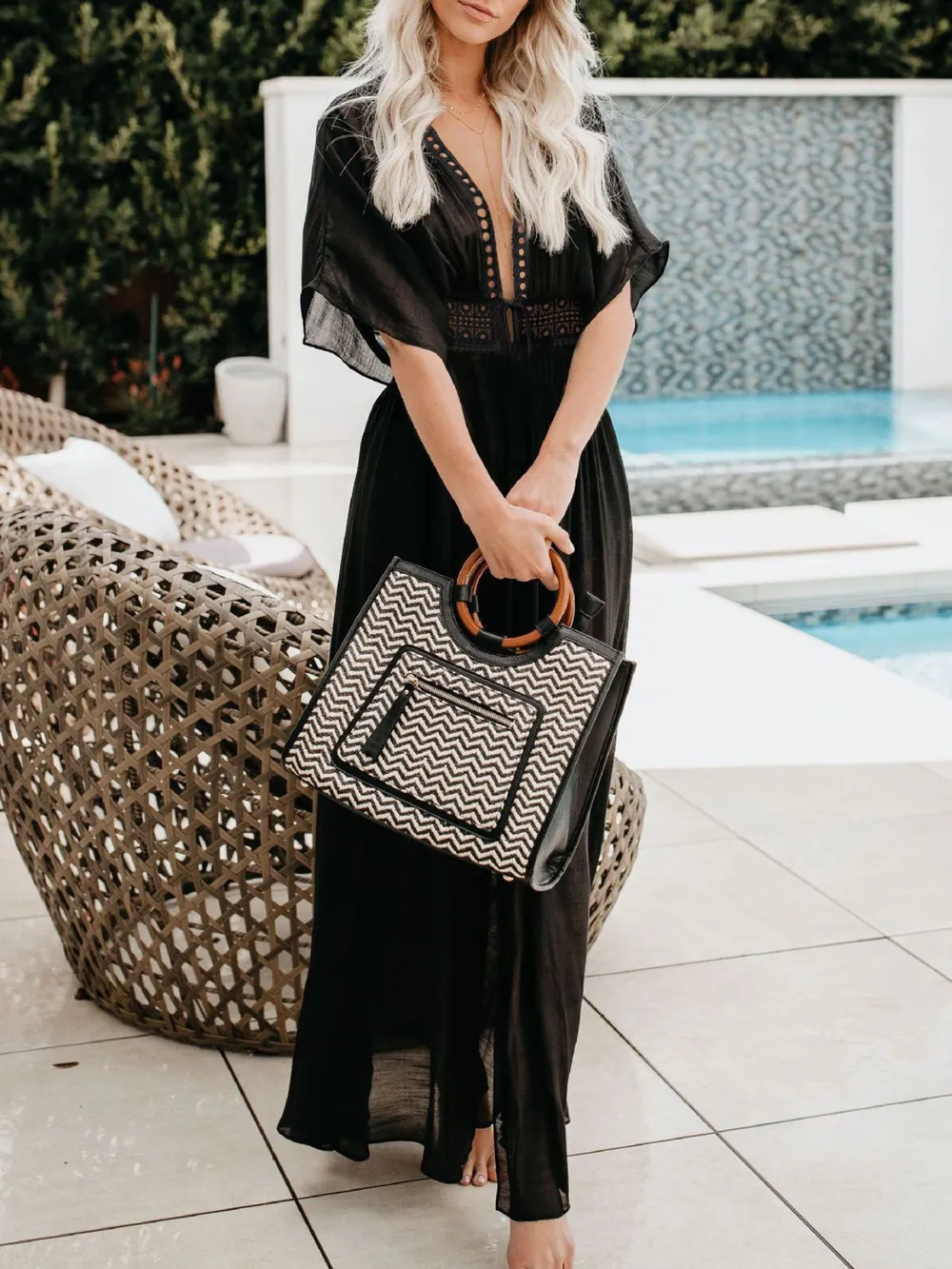 Lace Trim Plunging Beach Cover Up Maxi Dress, image 12