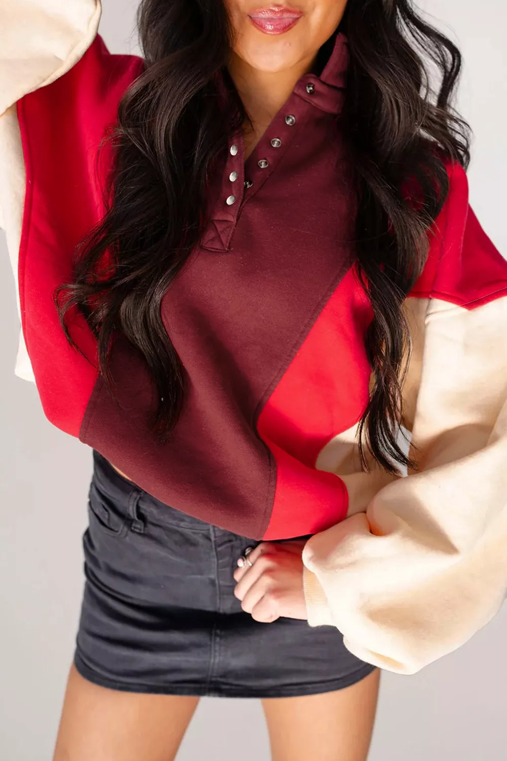 Color-Block Snap-Button Oversized Sweatshirt, image 4