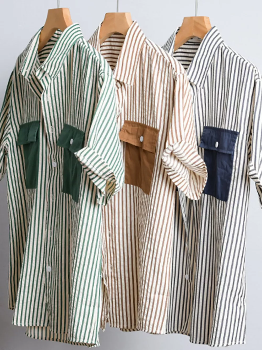 Men's Plus Size Striped Button Up Short Sleeve Shirt, image 4