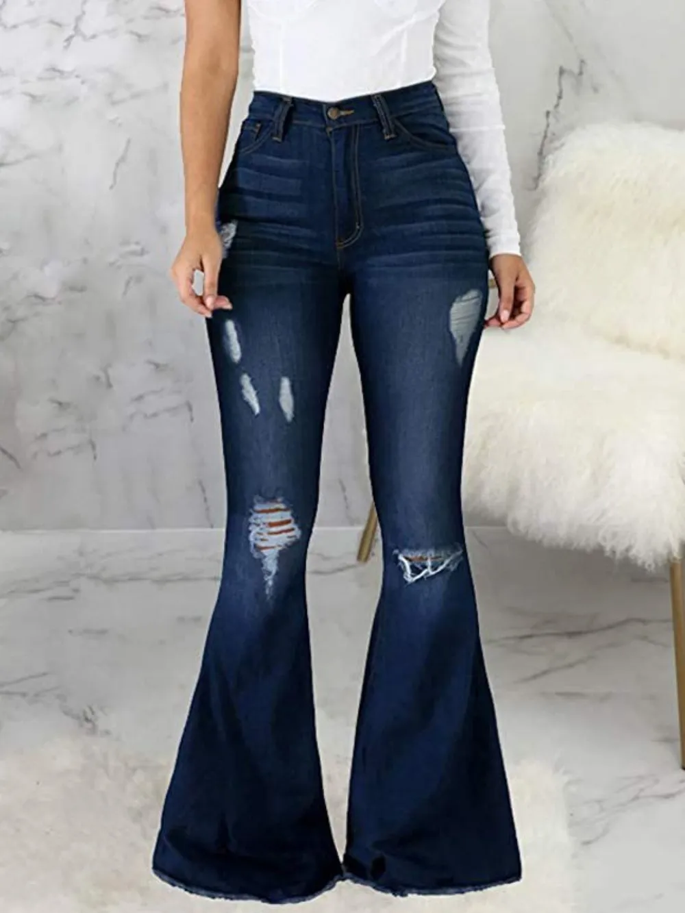 Full Size Distressed Raw Hem Flare Jeans Plus Size, image 2