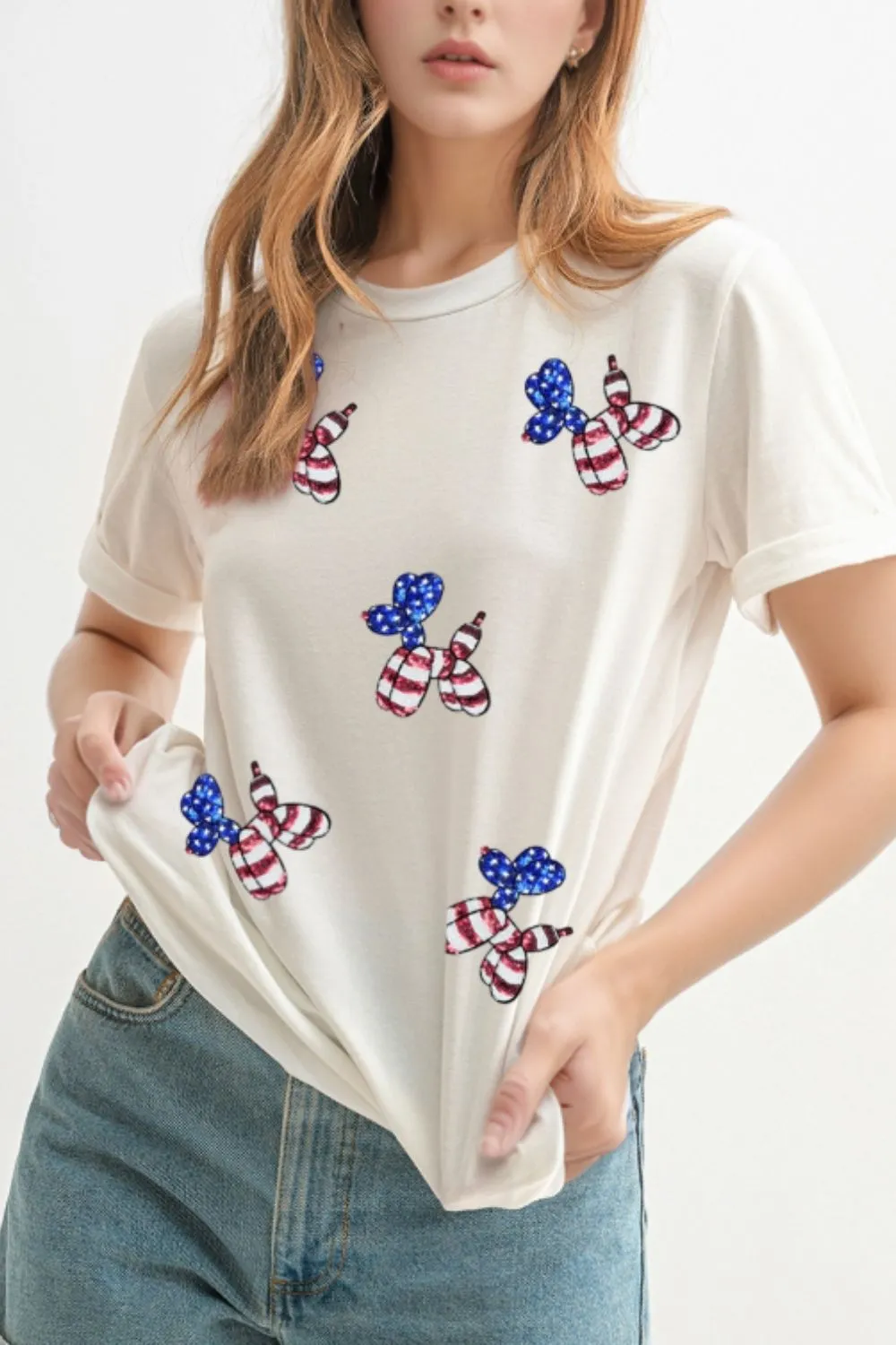 Sequin Stars and Stripes Balloon Puppy Graphic Crewneck Tee, image 9